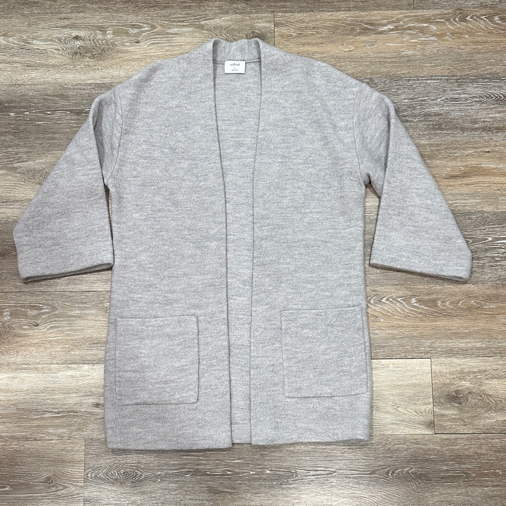 Aritzia Wilfred 100% Merino Wool Heather Grey Cardigan